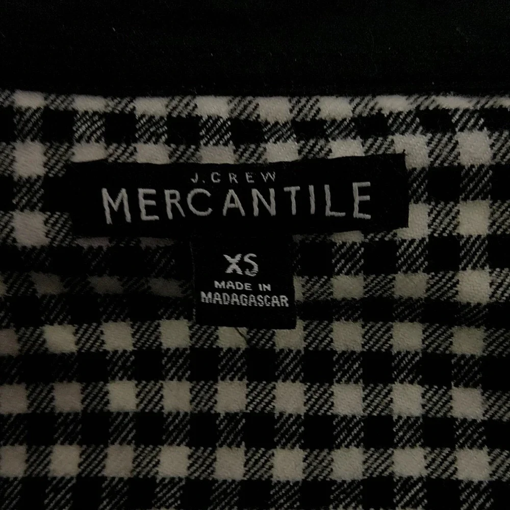 J.Crew Mercantile Popover Top Women XS Black White Gingham Zip Plaid Shirt